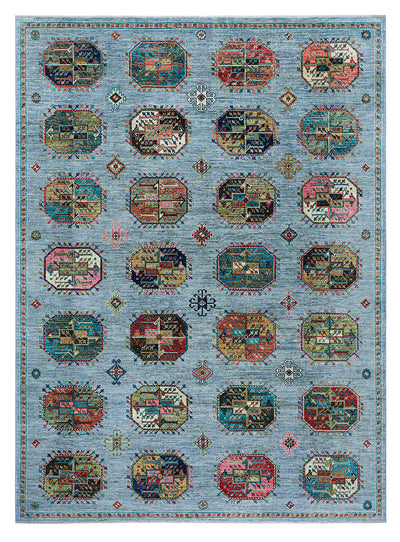 Tappeto Afghan blu in lana, fatto a mano 340x248cm - CarpetLiving