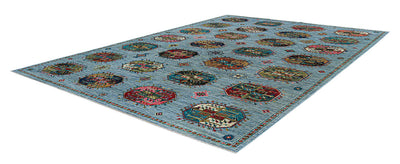 Tappeto Afghan blu in lana, fatto a mano 340x248cm - CarpetLiving