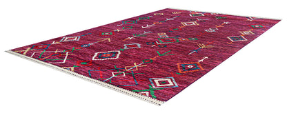 Multicolored Tribal Rug in Pure Wool, Handmade 303x193 cm
