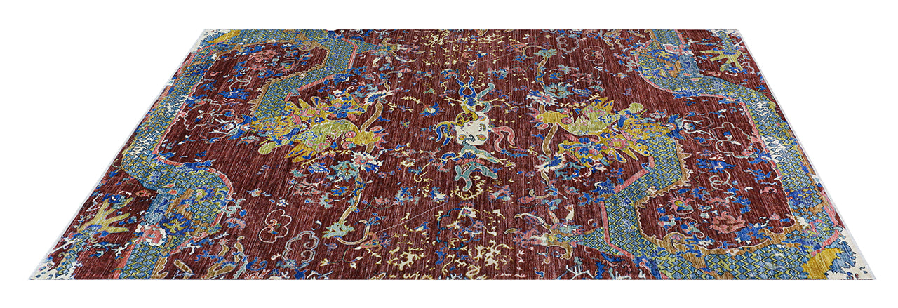 Tappeto Moderno Afghan Dragon, fatto a mano 308x208cm