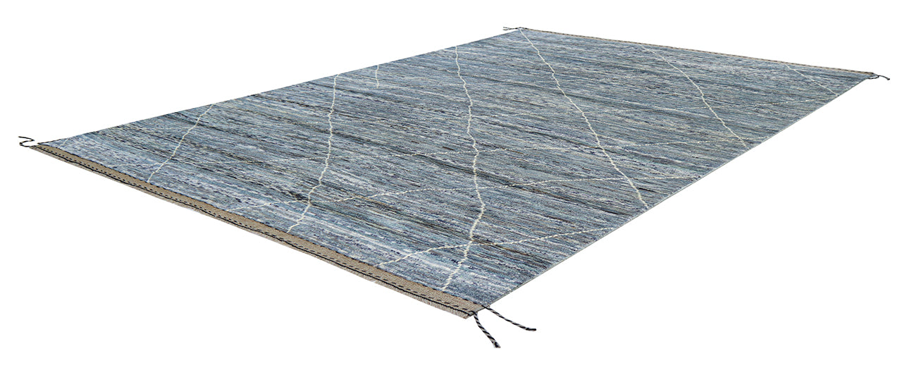 Modern design blue Berber style carpet, handmade 246x166cm