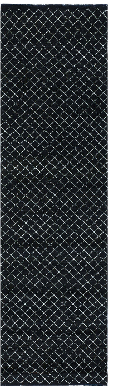 Tappeto passatoia design moderno nero stile berbero, fatto a mano 302x78cm - CarpetLiving