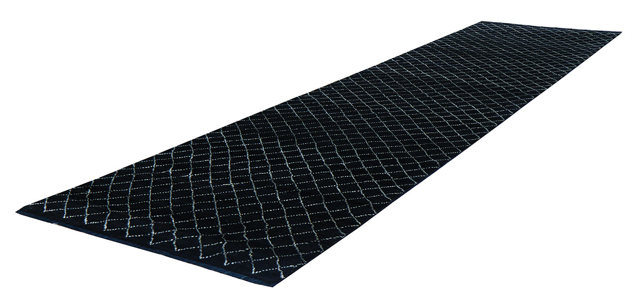 Modern design black Berber style runner rug, handmade 302x78cm