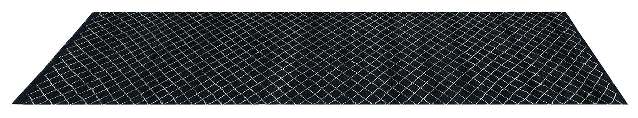 Modern design black Berber style runner rug, handmade 302x78cm