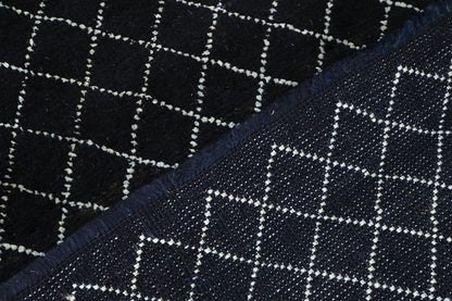 Modern design black Berber style runner rug, handmade 302x78cm