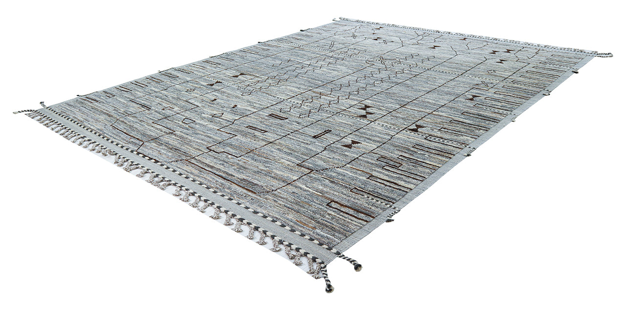 Modern design grey Berber style carpet, handmade 379x285cm