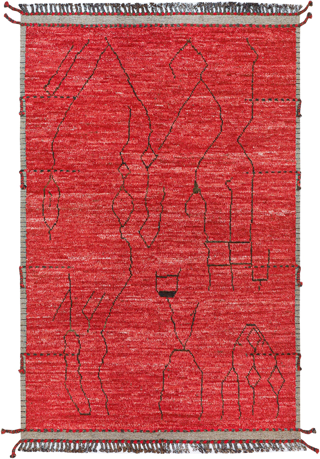 Modern design red Berber style carpet, handmade 300x200cm