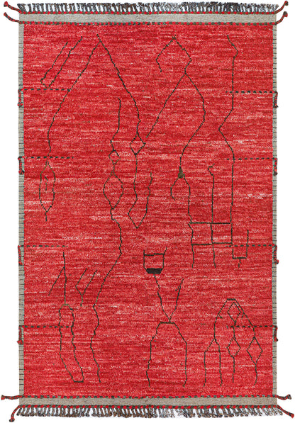 Modern design red Berber style carpet, handmade 300x200cm