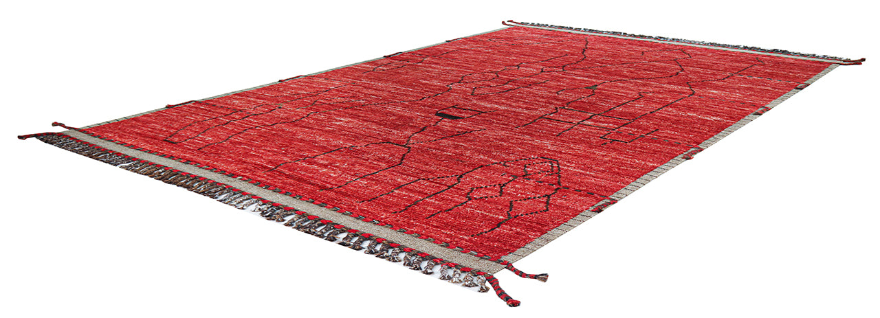 Modern design red Berber style carpet, handmade 300x200cm