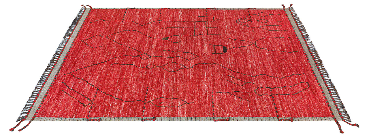 Modern design red Berber style carpet, handmade 300x200cm