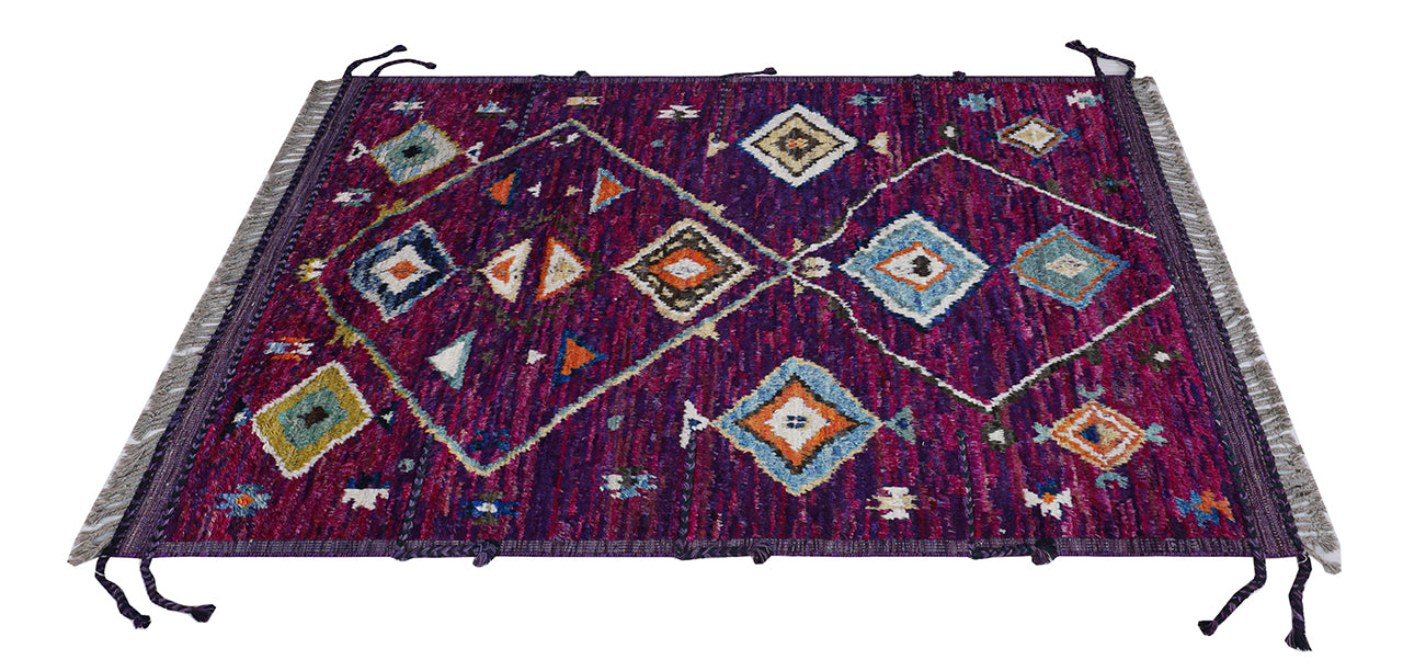 Modern design purple Berber style carpet, handmade 256x178cm