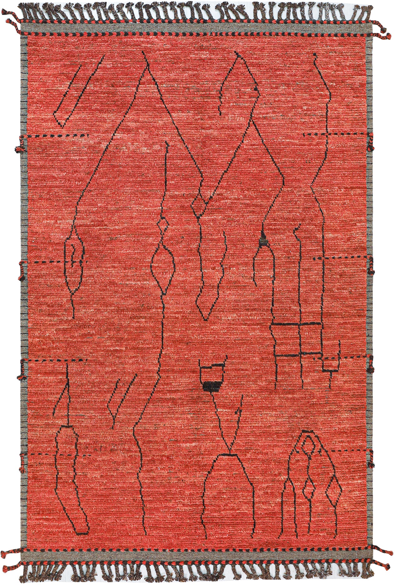 Modern design orange Berber style carpet, handmade 294x204cm