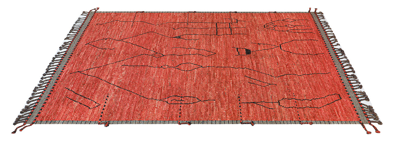 Modern design orange Berber style carpet, handmade 294x204cm