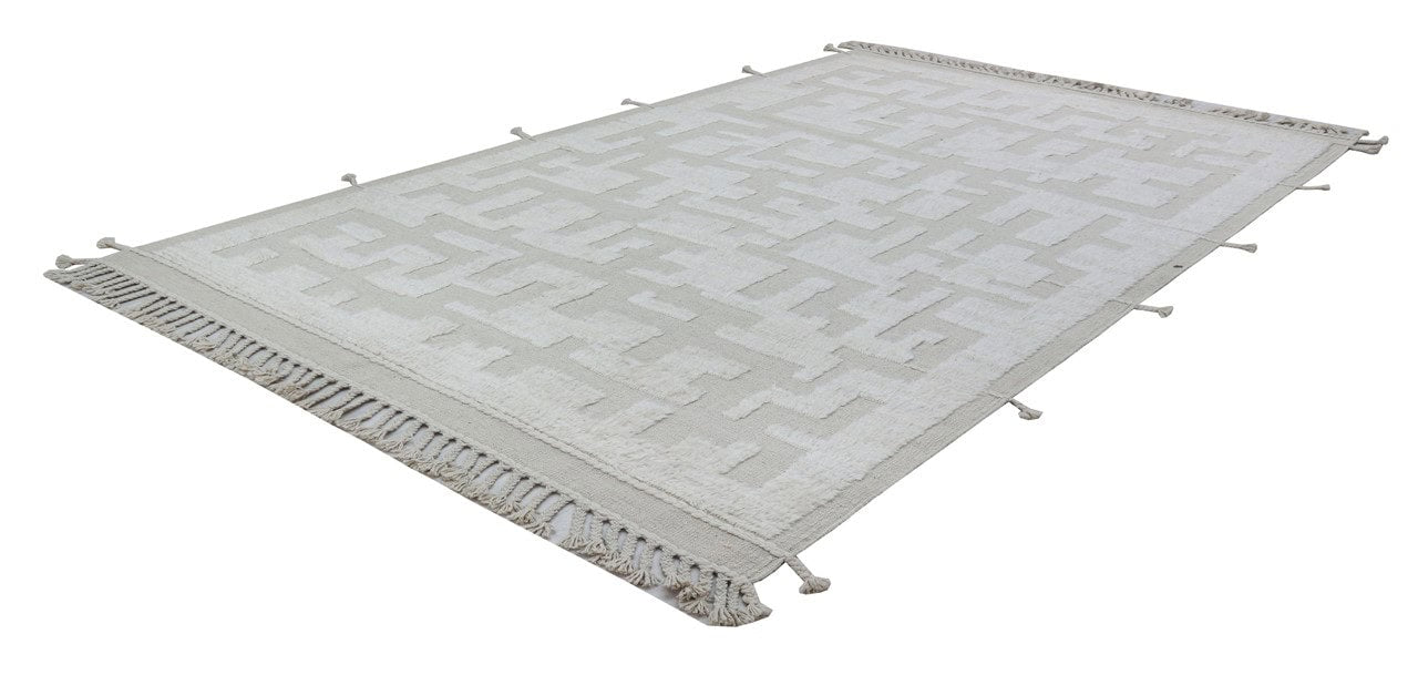 Modern design white Berber style carpet, handmade 305x197cm