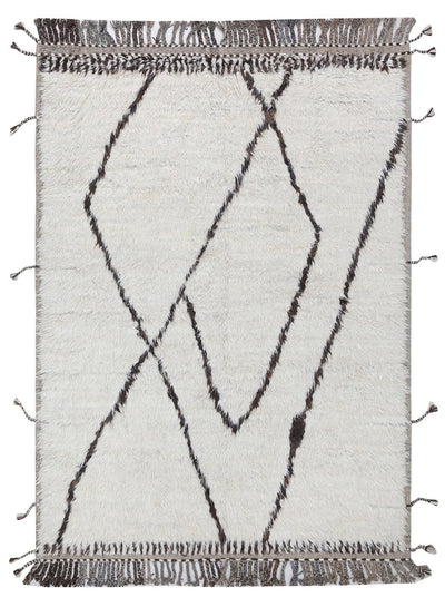 Tappeto design moderno bianco stile berbero, fatto a mano 234x175cm