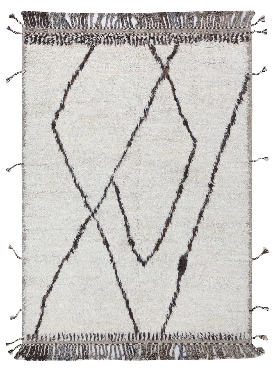 Modern design white Berber style carpet, handmade 234x175cm