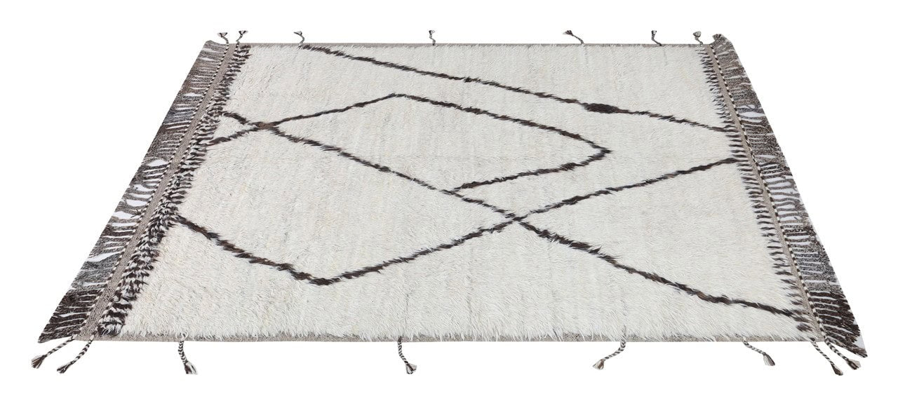 Modern design white Berber style carpet, handmade 234x175cm