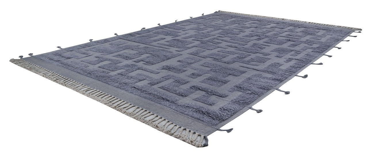 Modern design blue Berber style carpet, handmade 342x255cm