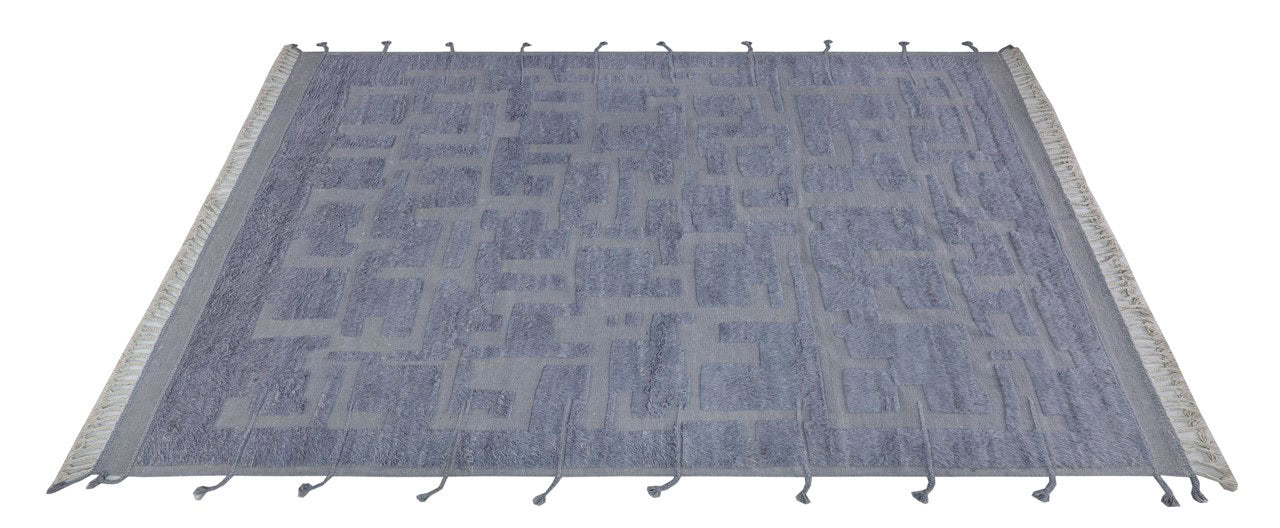 Modern design blue Berber style carpet, handmade 342x255cm