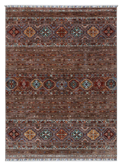 Tappeto Afghan marrone in lana, fatto a mano 210x153cm - CarpetLiving