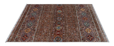 Tappeto Afghan marrone in lana, fatto a mano 210x153cm - CarpetLiving