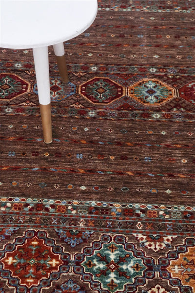 Tappeto Afghan marrone in lana, fatto a mano 210x153cm - CarpetLiving