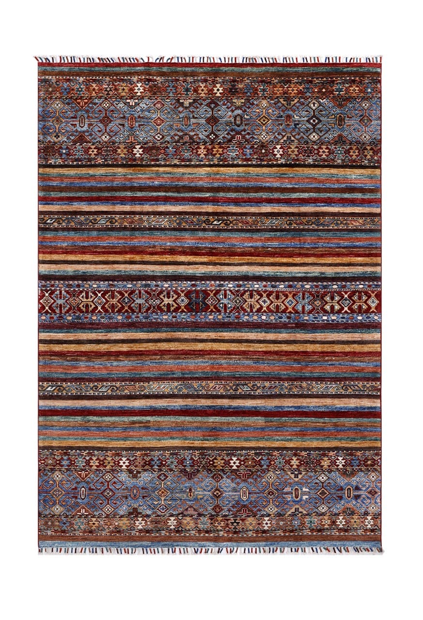 Tappeto Afghan multicolore in lana, fatto a mano 240x174cm