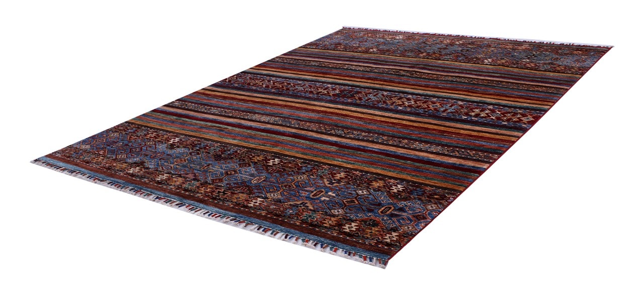 Tappeto Afghan multicolore in lana, fatto a mano 240x174cm