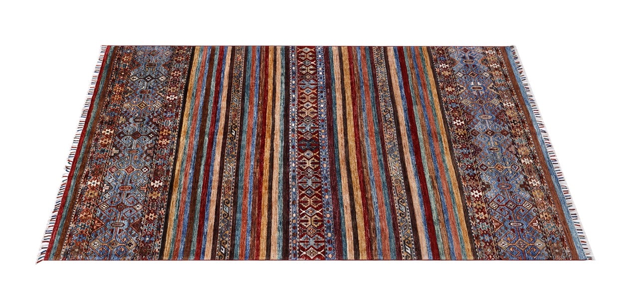 Tappeto Afghan multicolore in lana, fatto a mano 240x174cm
