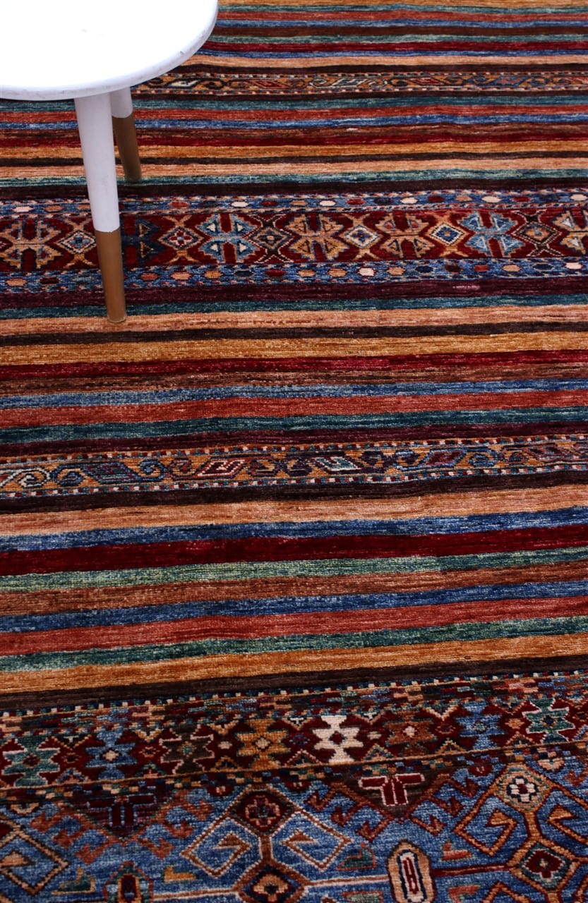 Tappeto Afghan multicolore in lana, fatto a mano 240x174cm