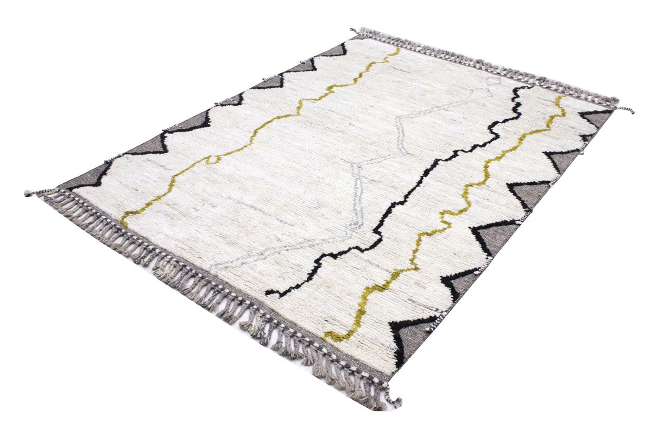 Modern design white Berber style carpet, handmade 207x157cm