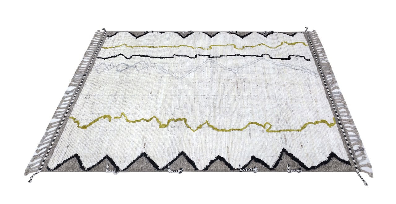 Modern design white Berber style carpet, handmade 210x158cm