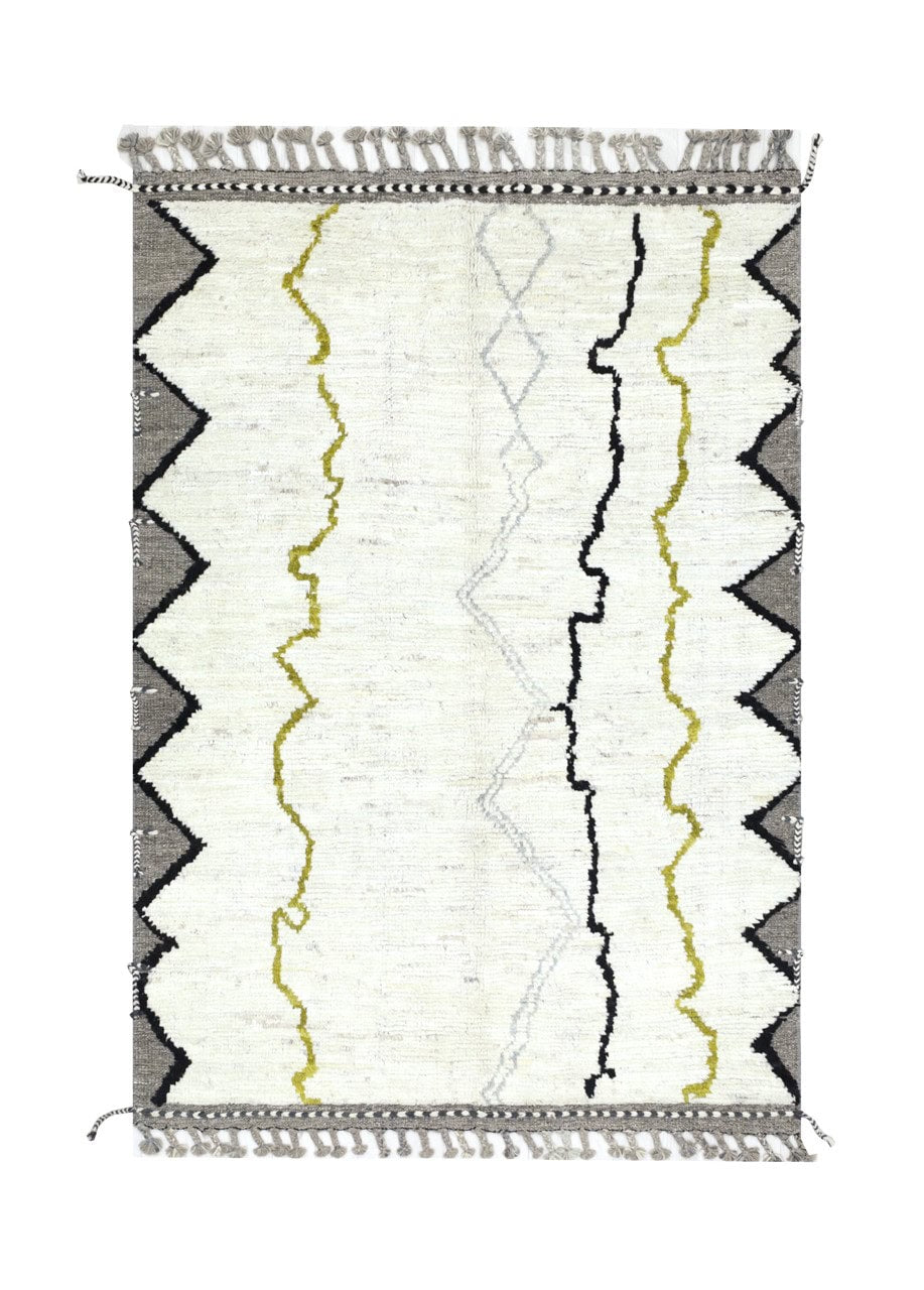 Modern design white Berber style carpet, handmade 213x154cm