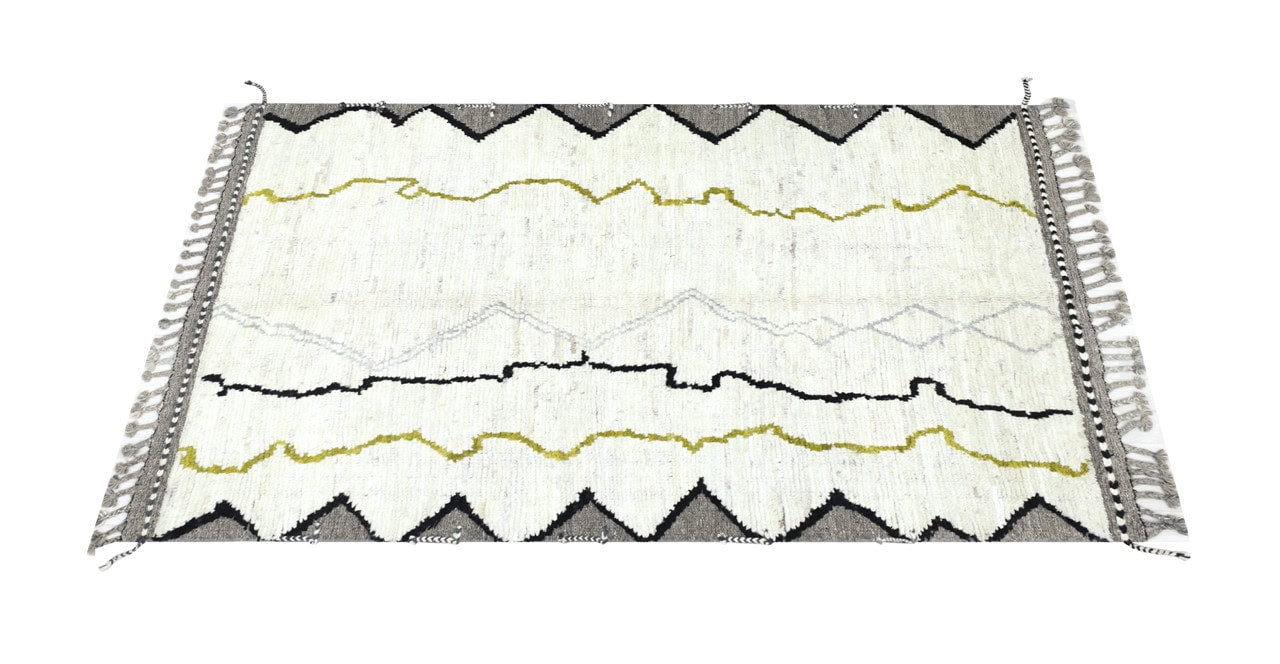 Modern design white Berber style carpet, handmade 213x154cm