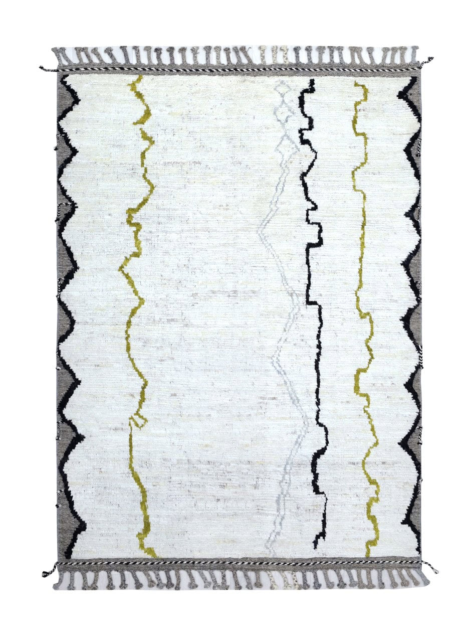 Modern design white Berber style carpet, handmade 251x181cm