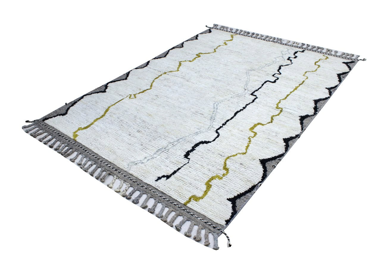 Modern design white Berber style carpet, handmade 251x181cm