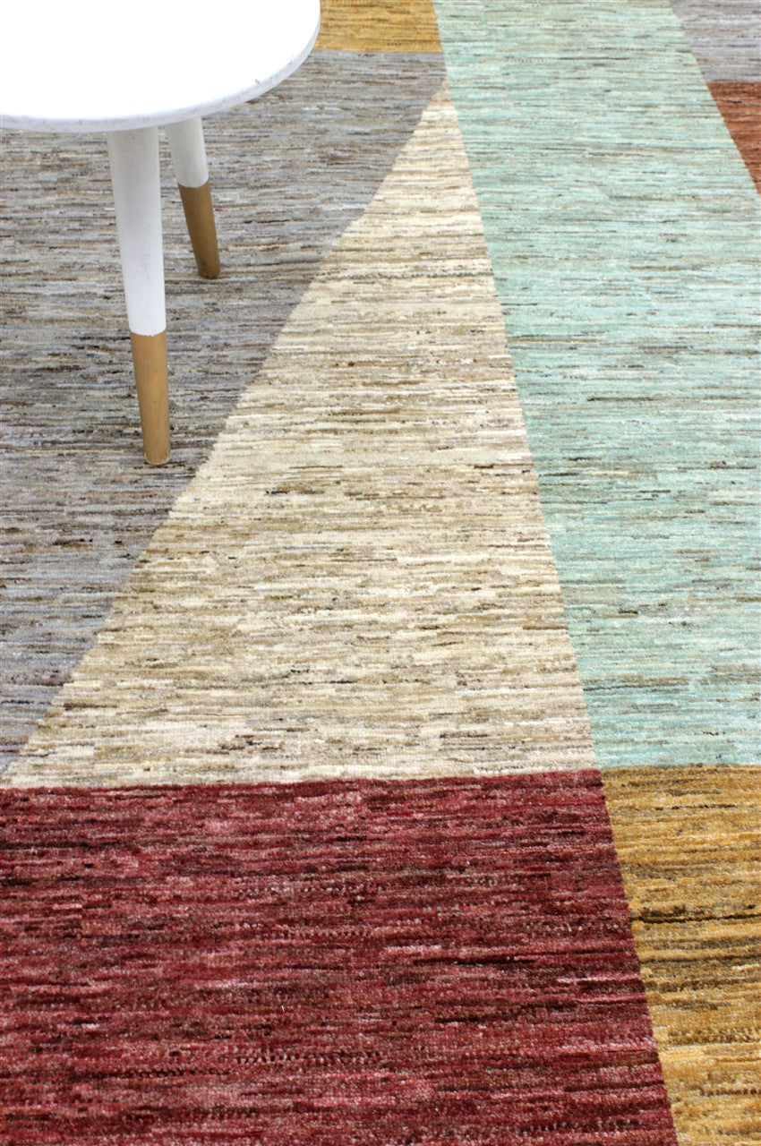 Handmade Modern Wool Rug, Geometric Design, 228x161cm