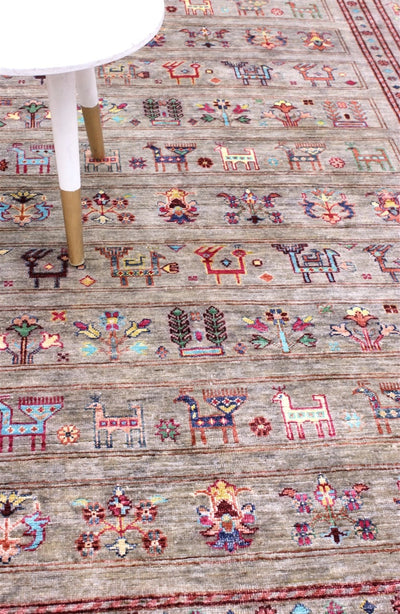 Tappeto Afghan grigio in lana, fatto a mano 253x171cm - CarpetLiving