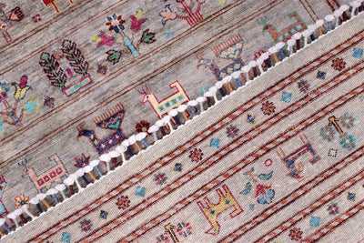 Tappeto Afghan grigio in lana, fatto a mano 253x171cm - CarpetLiving