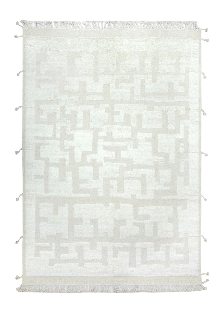 Modern design white Berber style carpet, handmade 347x255cm