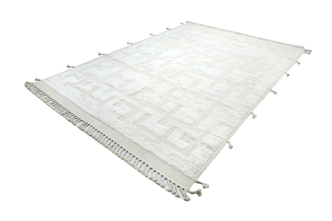 Modern design white Berber style carpet, handmade 347x255cm
