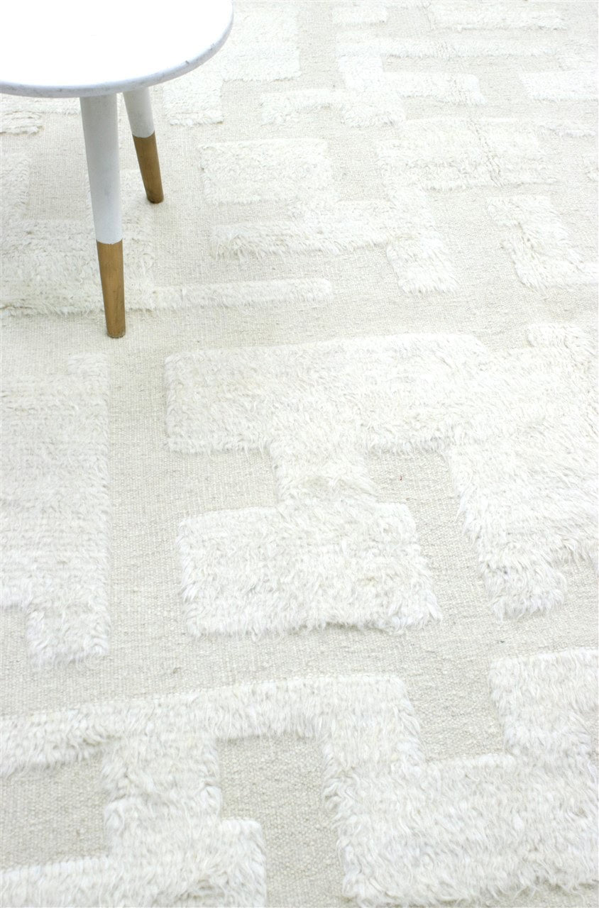 Modern design white Berber style carpet, handmade 347x255cm