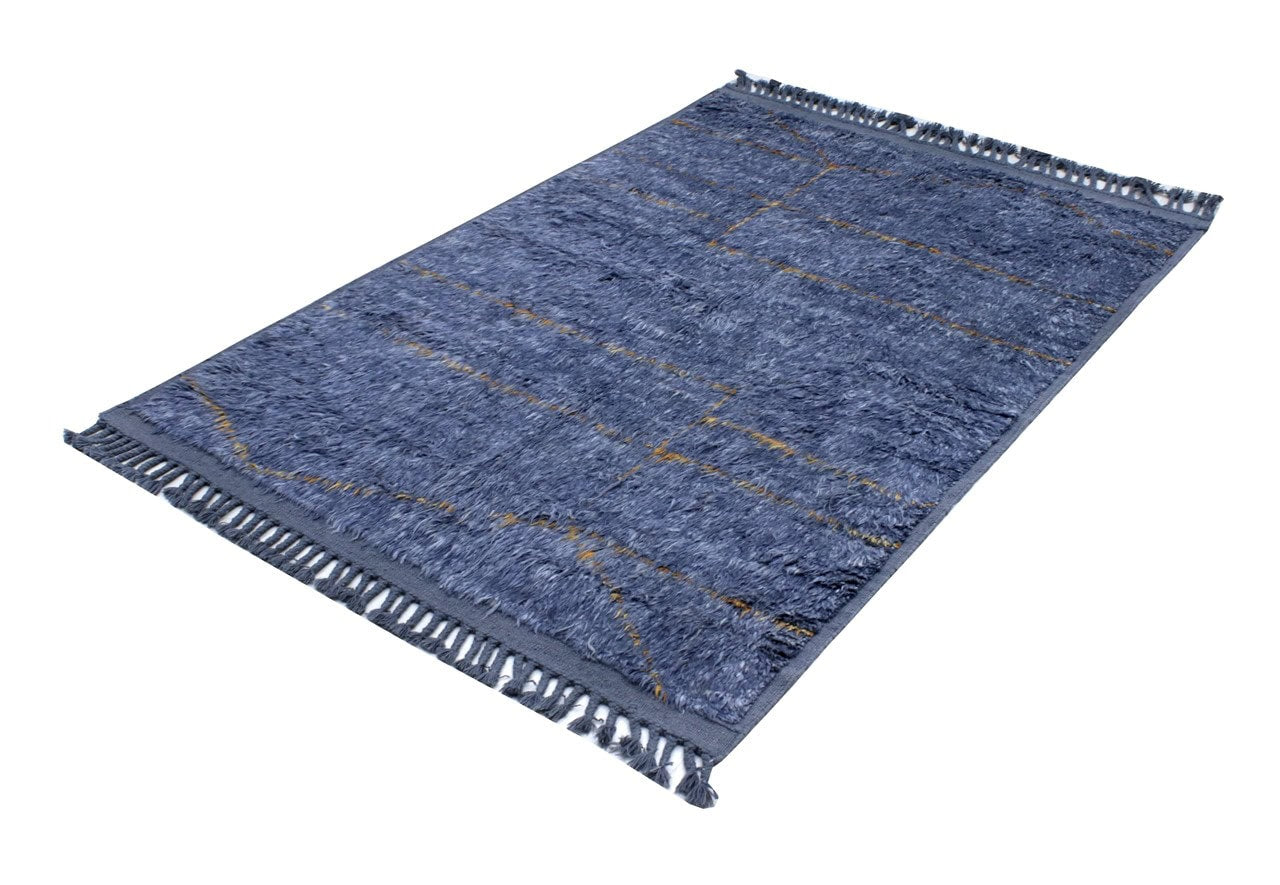 Modern blue Berber style carpet, handmade 200x151cm