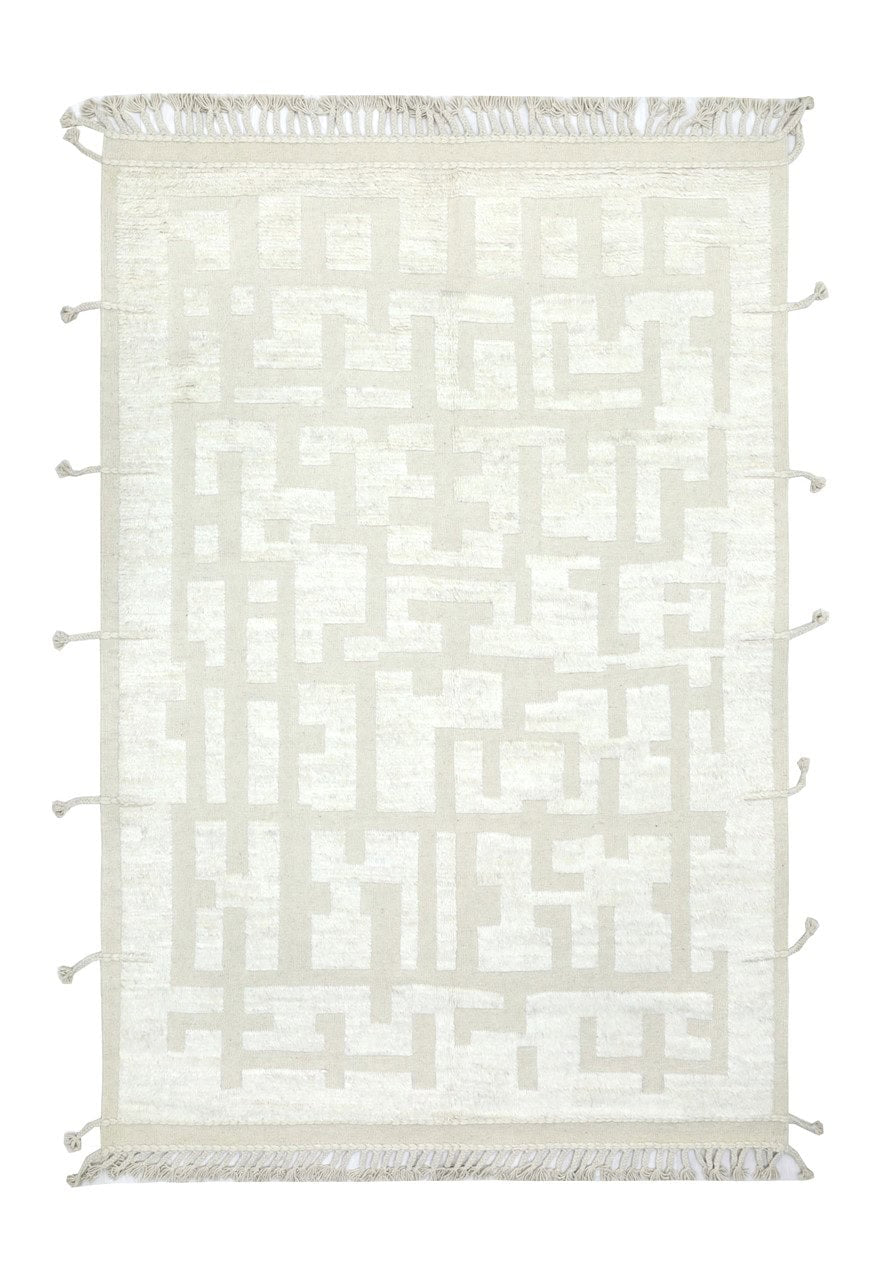 Modern design white Berber style carpet, handmade 299x206cm