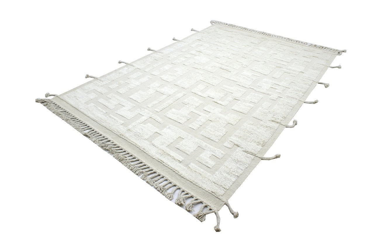 Modern design white Berber style carpet, handmade 299x206cm