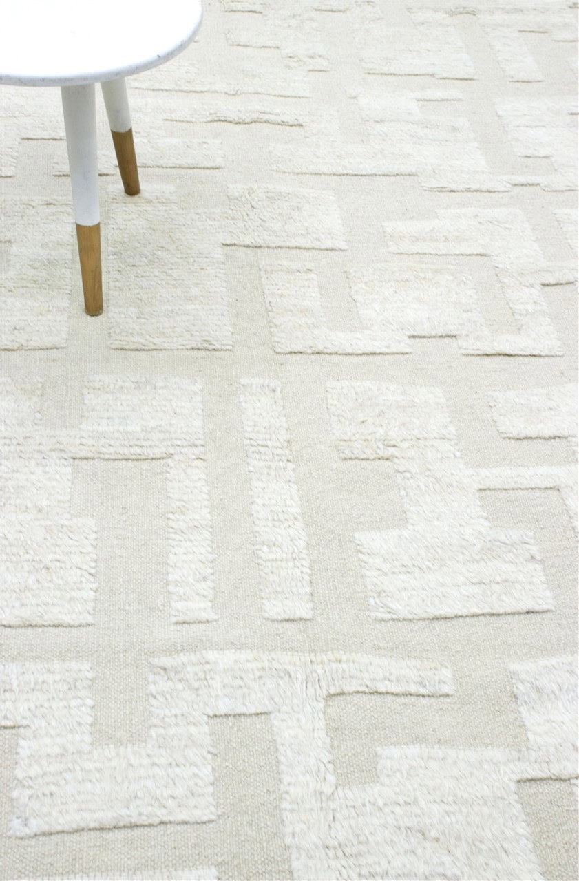 Modern design white Berber style carpet, handmade 299x206cm
