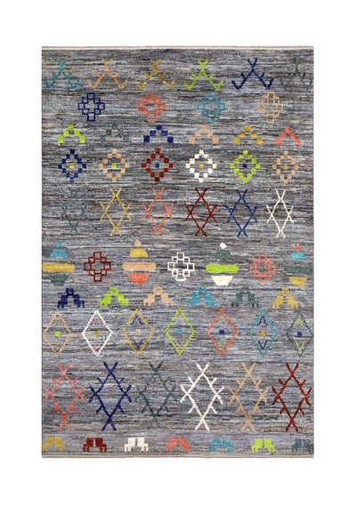 Tappeto tribale Grigio, fatto a mano 294x200cm