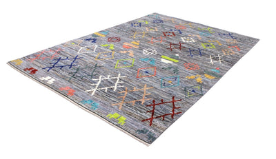 Tappeto tribale Grigio, fatto a mano 294x200cm