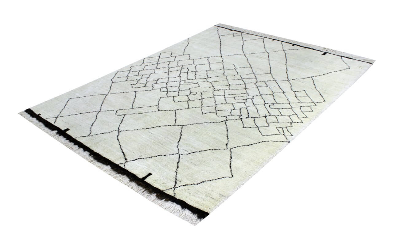 Modern design white Berber style carpet, handmade 249x173cm