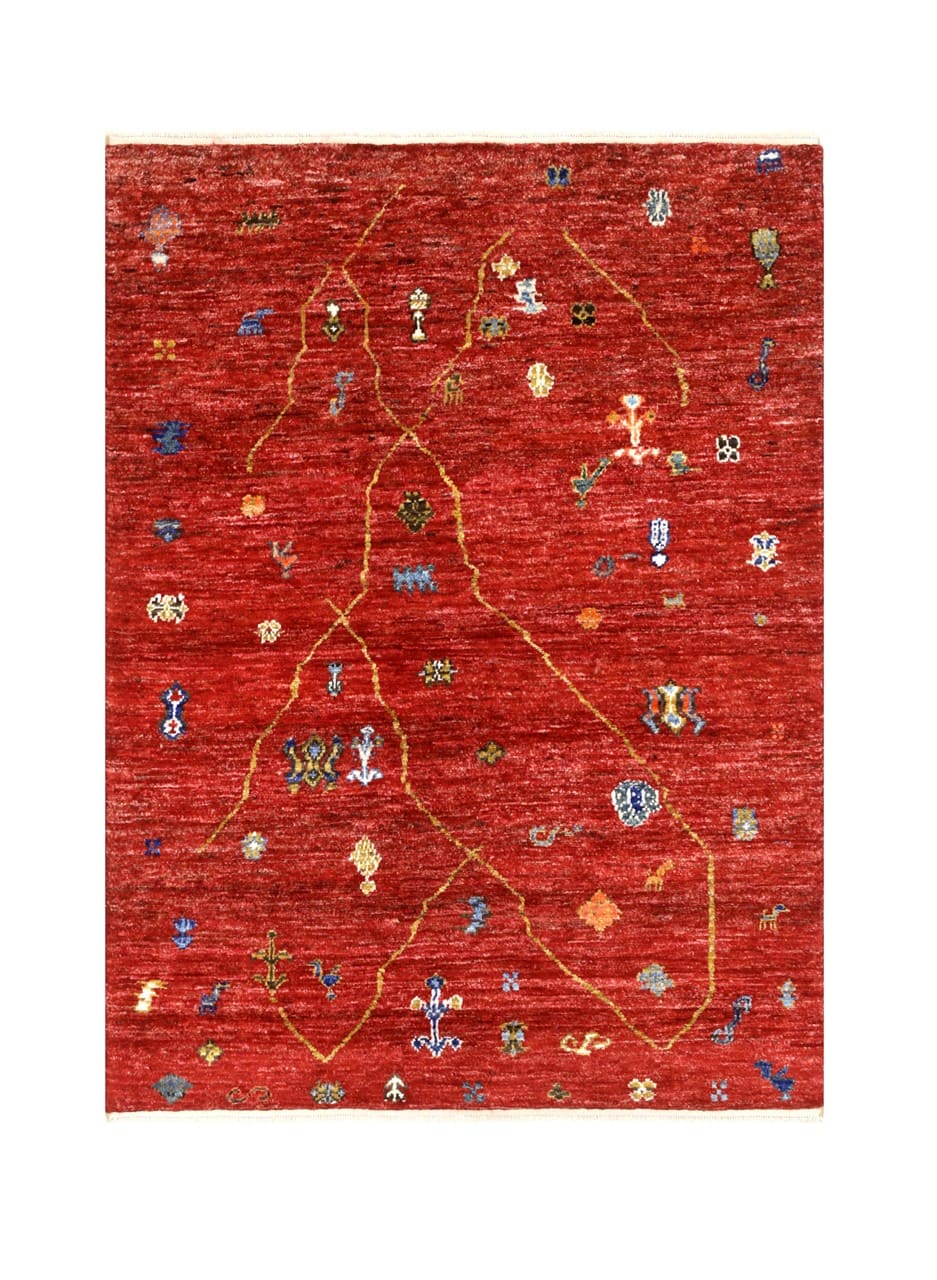 Tappeto tribale Rosso, fatto a mano 195x146cm
